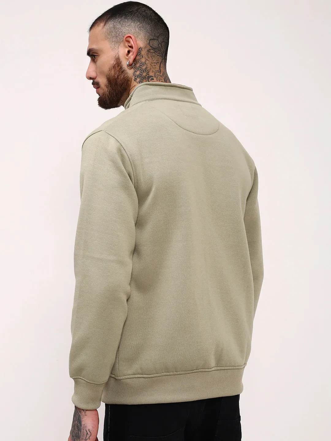Casual Wear Men's Green Mock Collar Solid Sweatshirt