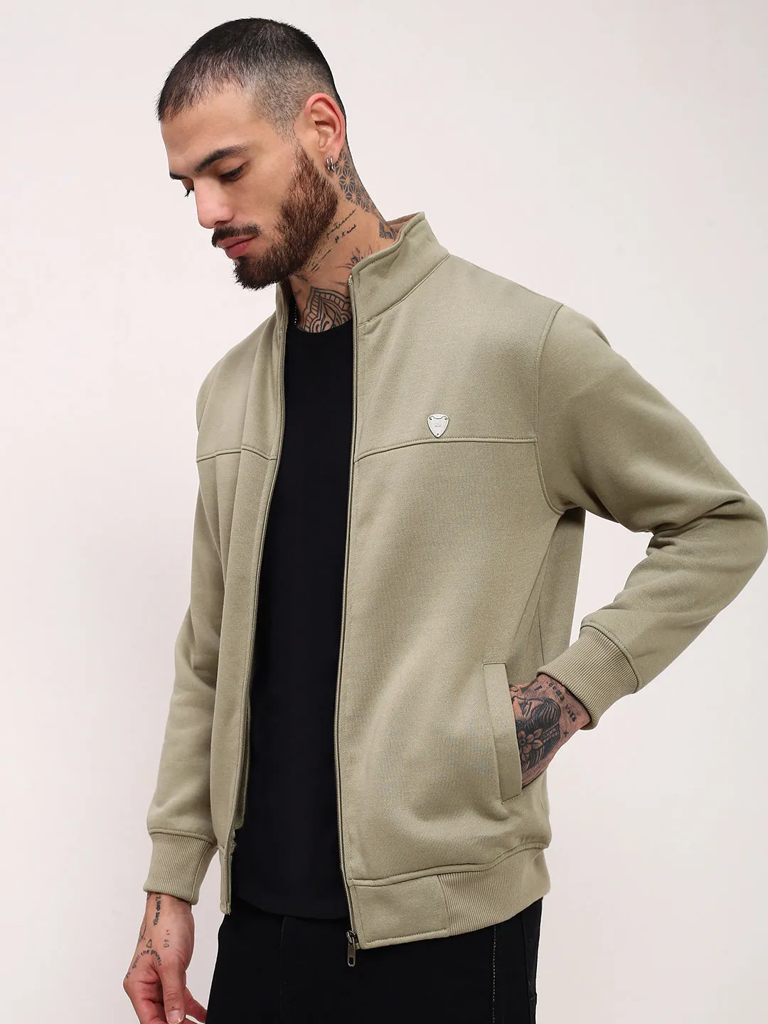 Men's Green Mock Collar Solid Sweatshirt product weekday wearability product casual elegance factor