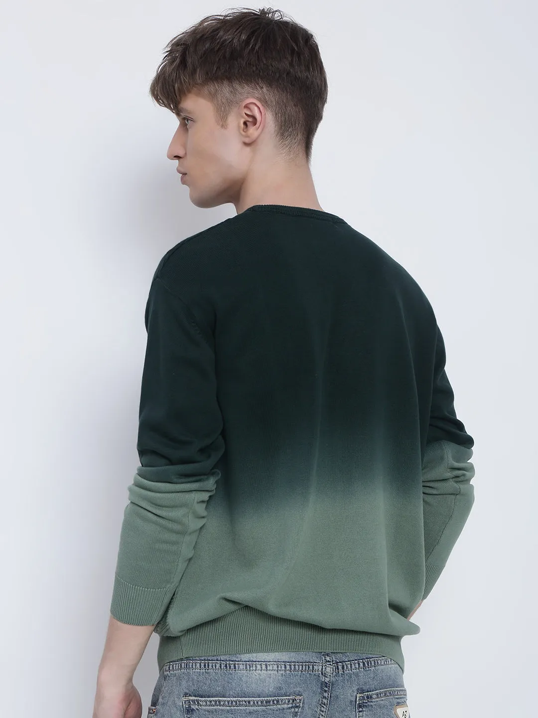 hypoallergenic material AntiSnag Yarn Technology Men's Green Ombre Textured Sweater