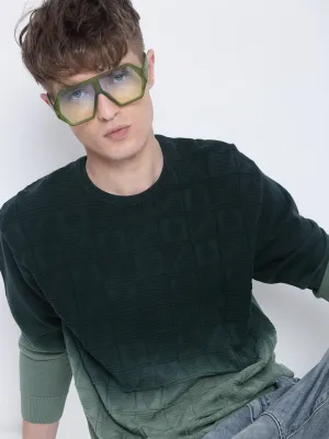 Men's Green Ombre Textured Sweater Work Friendly