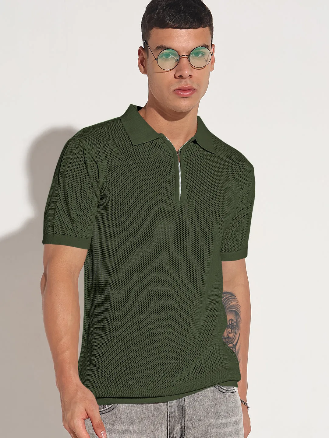 Glow Core Men's Green Polo Collar T-Shirt