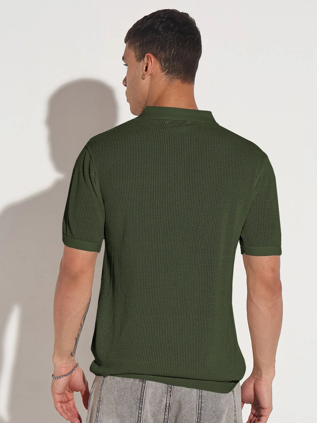 Men's Green Polo Collar T-Shirt Formal Wear