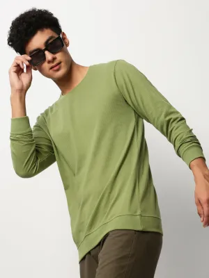 Men's Green Round Neck Cotton Sweatshirt Cozy Texture Weekend Minimal