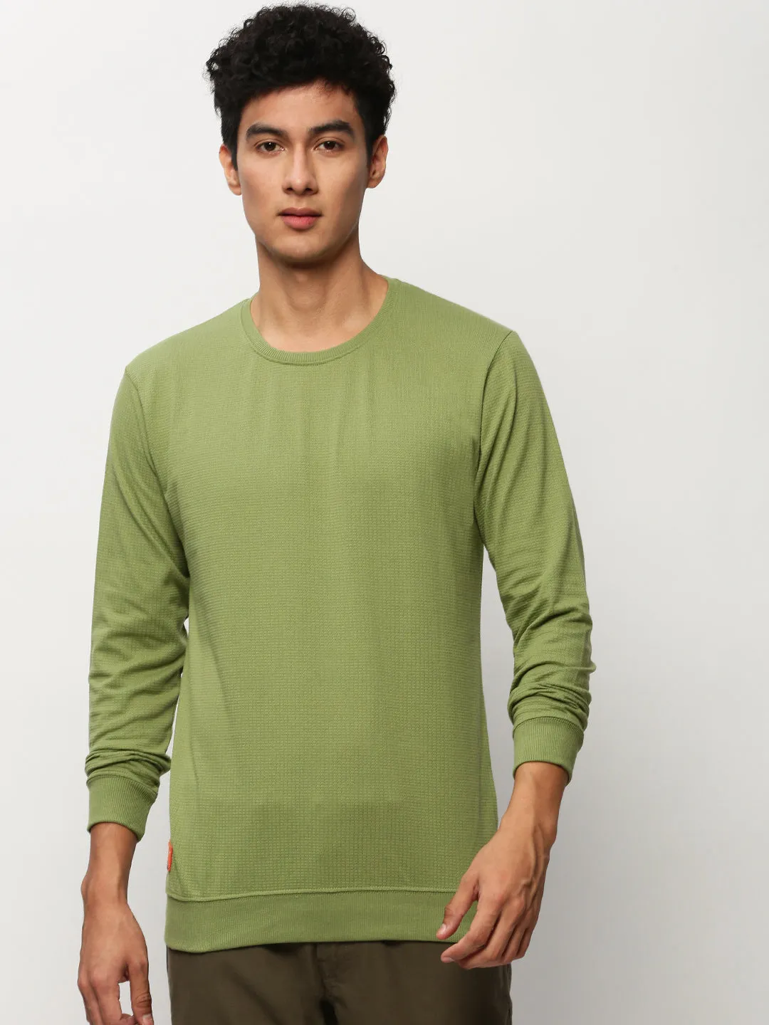 Cozy Trend Men's Green Round Neck Cotton Sweatshirt