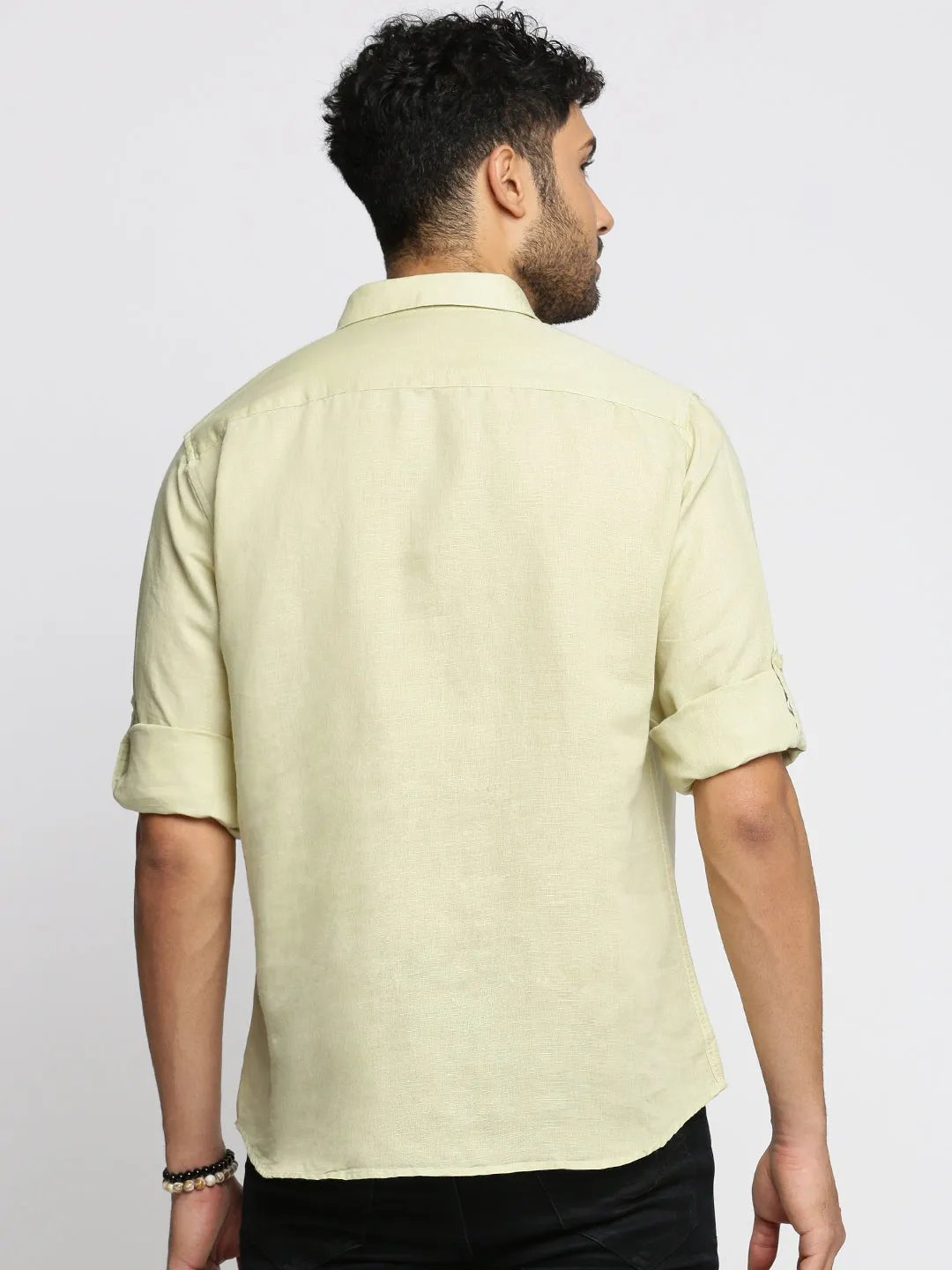 Men's Green Shirt Collar Roll-Up Sleeves Straight Shirt Global Edge King Mode