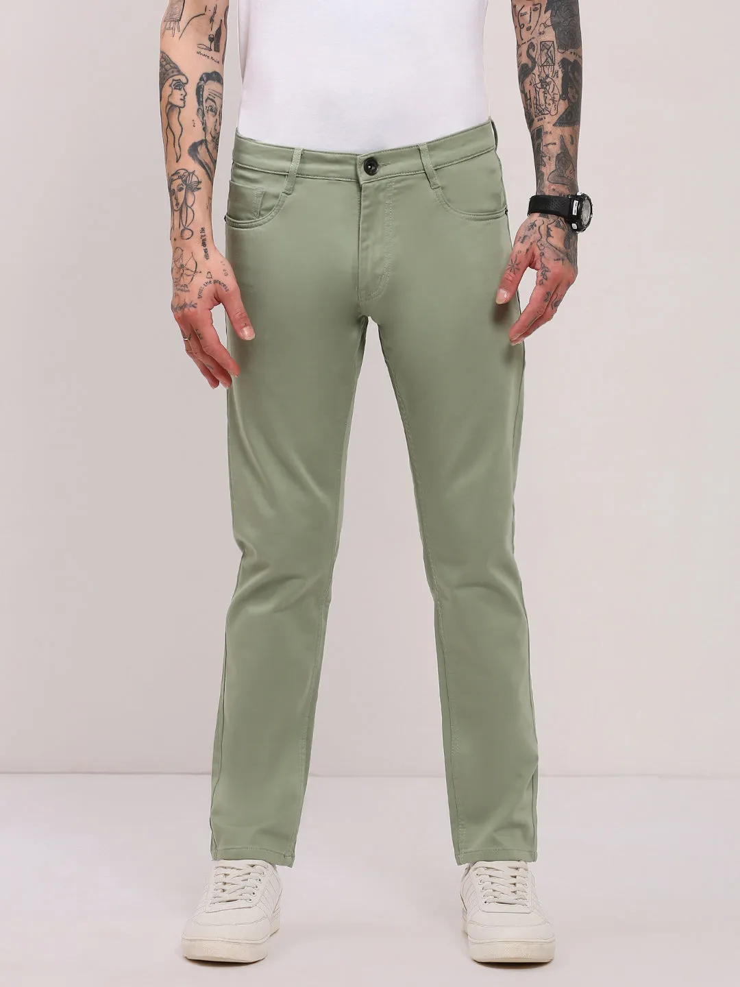 Basic Outfit Party Look Couple Look Earthy Men's Green Slim Fit Jeans