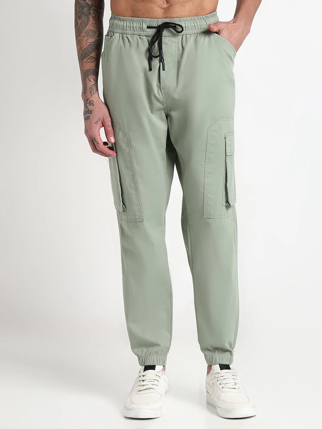 Odor control Light and Cozy Men's Green Solid Cargo Joggers