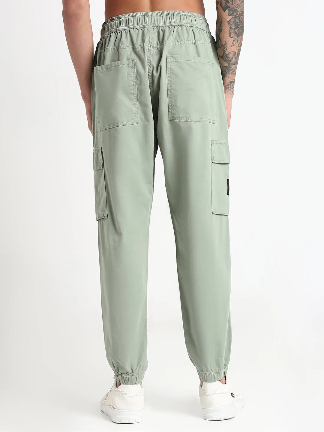 Tear Resistant Design Men's Green Solid Cargo Joggers