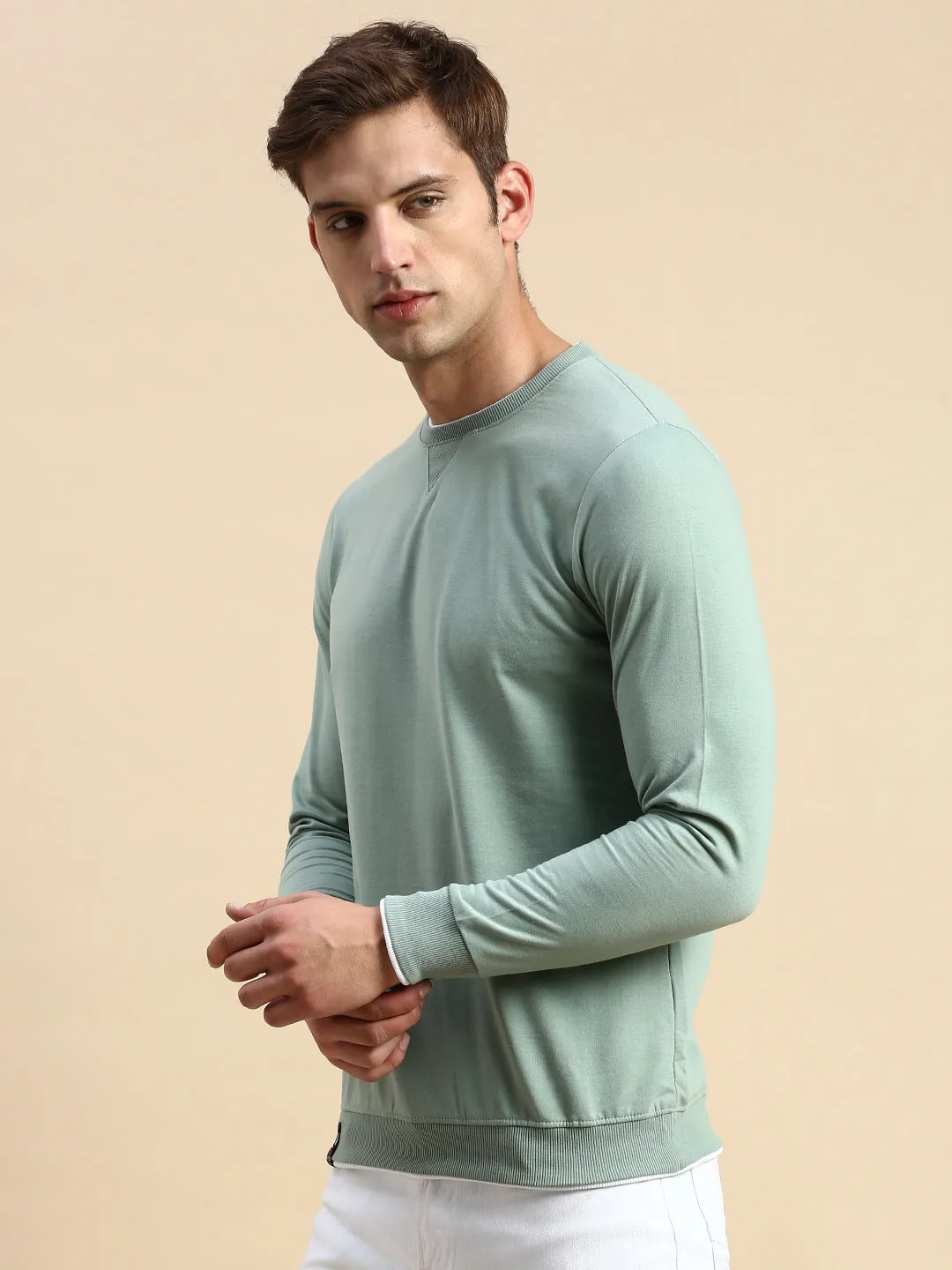 Cool Outfit Unique Men's Green Solid Casual Sweatshirt