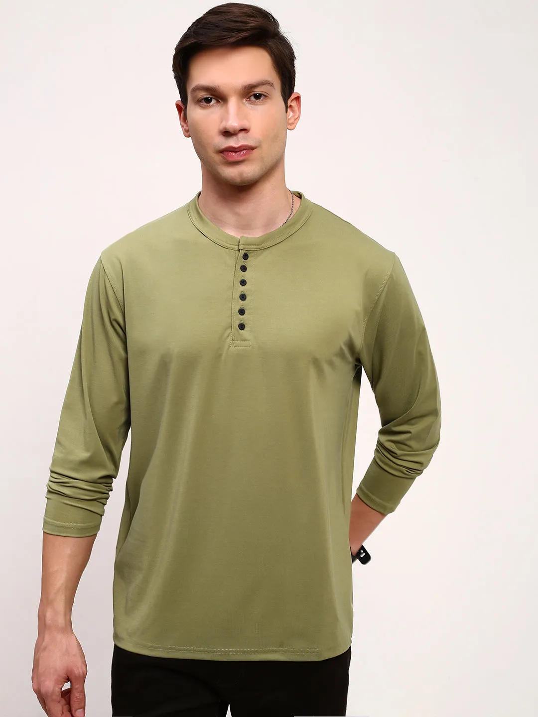 Men's Green Solid Comfort T-Shirt Modern Bold