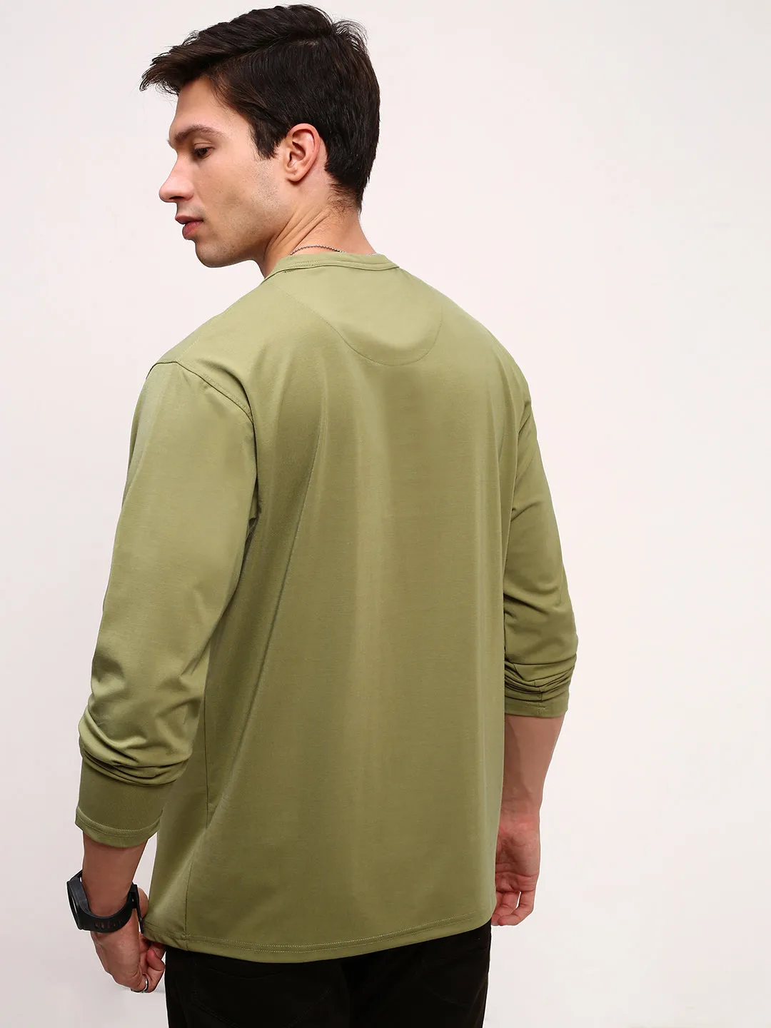 Men's Green Solid Comfort T-Shirt Poolside Relax Street Comfort