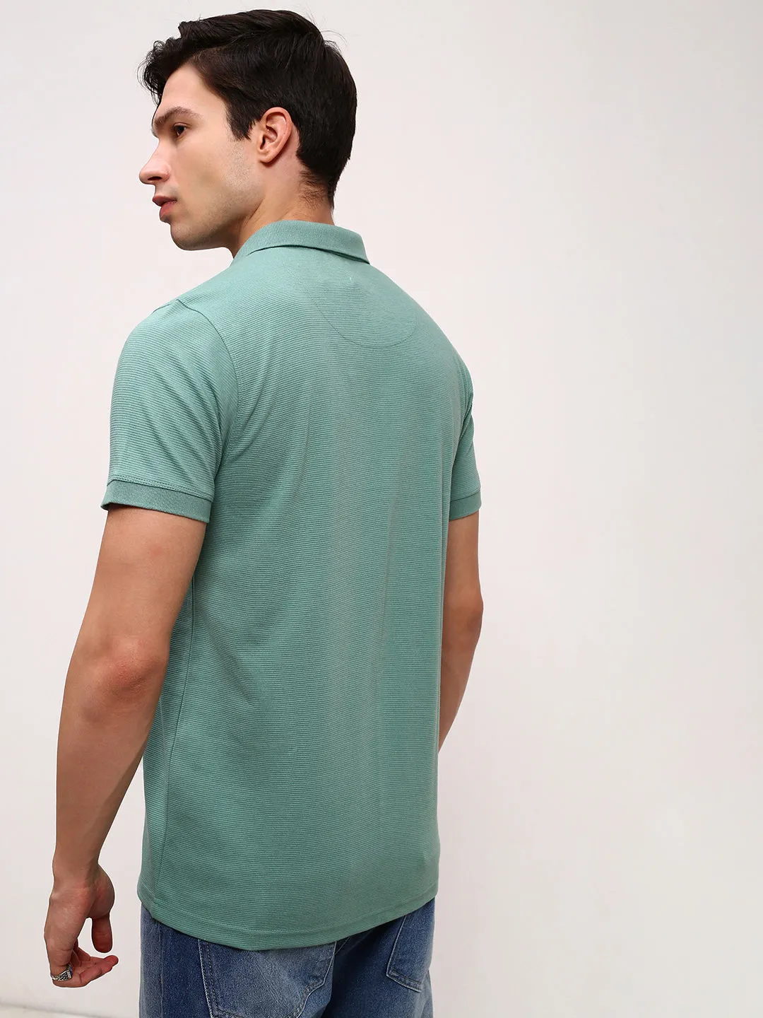 product scarf warmth jewelry accents Men's Green Solid Polo Collar T-Shirt
