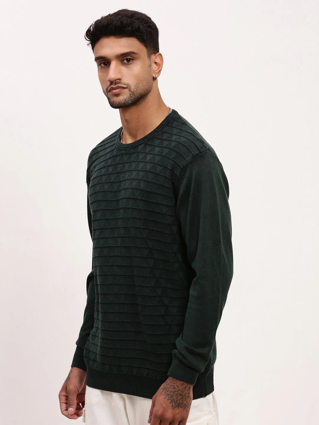Men's Green Solid Pullover Bamboo Fiber Blend
