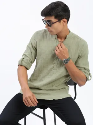 Modern Design Men's Green Solid Shirt
