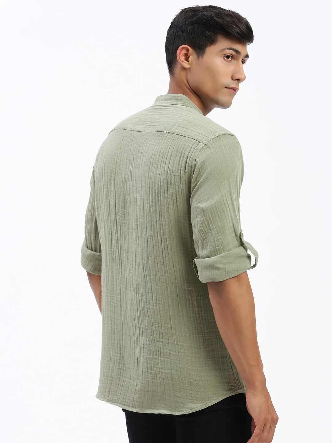 Stylish Fashion Men's Green Solid Shirt