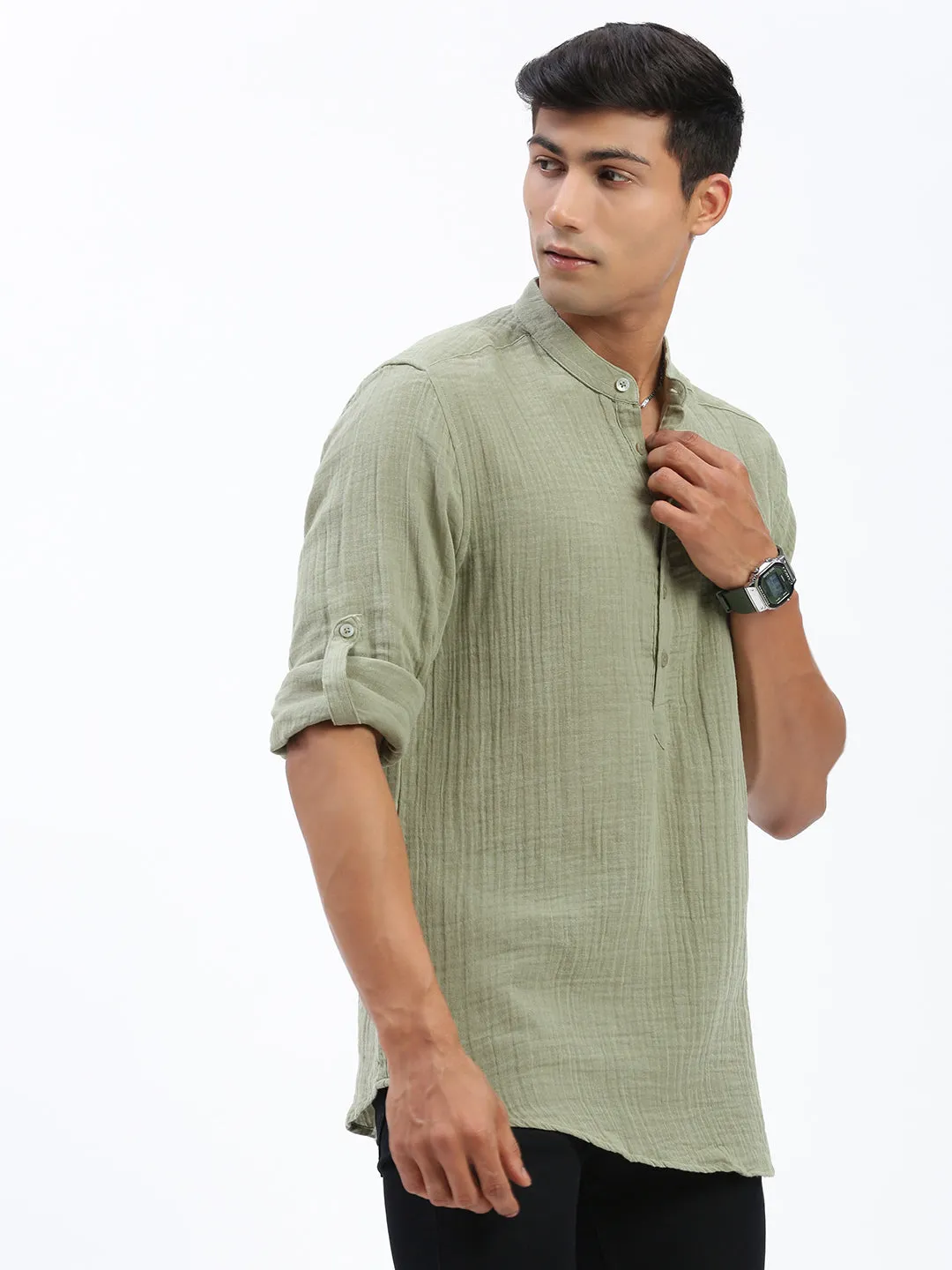 FourWay Stretch Men's Green Solid Shirt