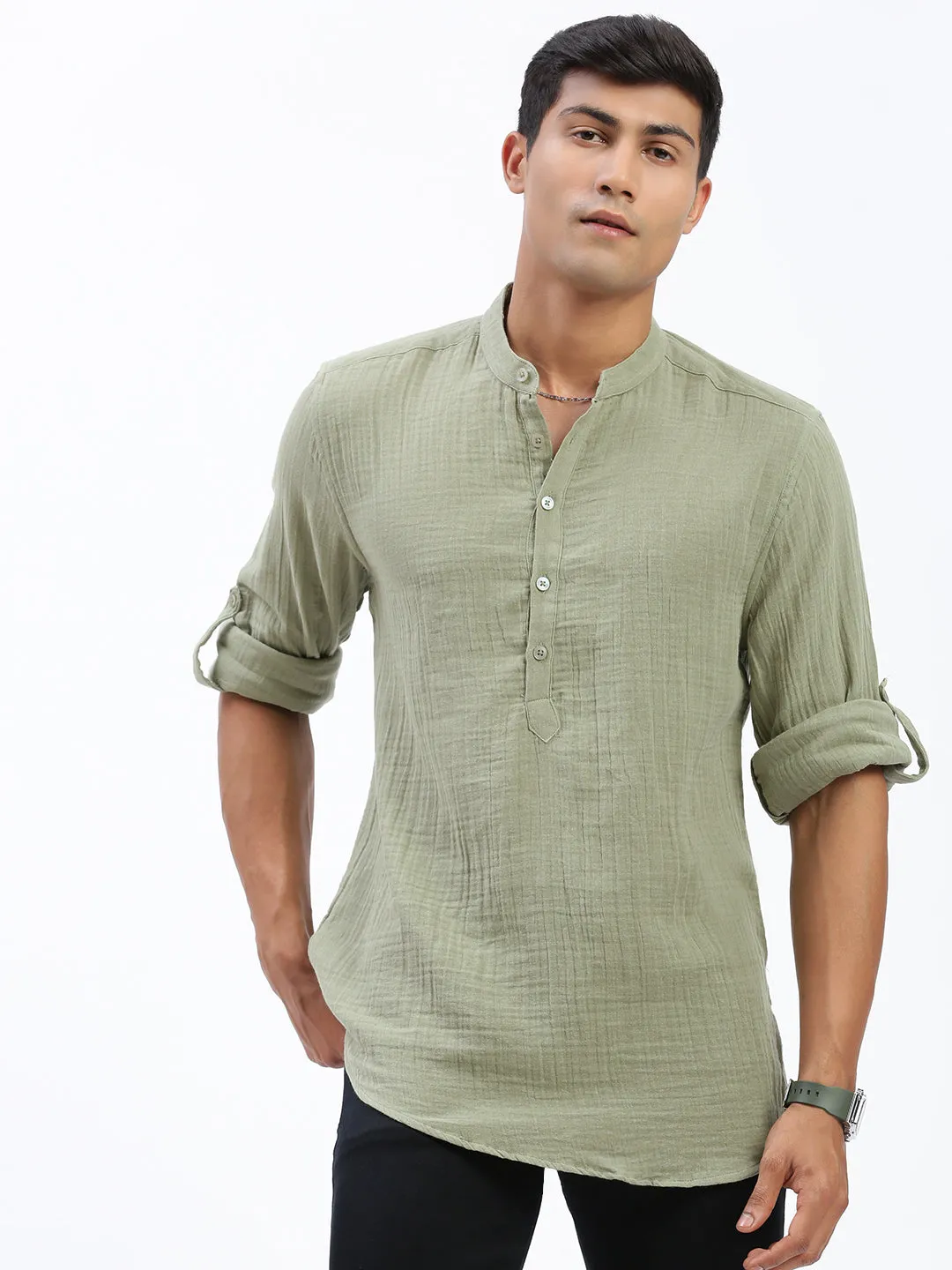 MultiPanelDesign Men's Green Solid Shirt