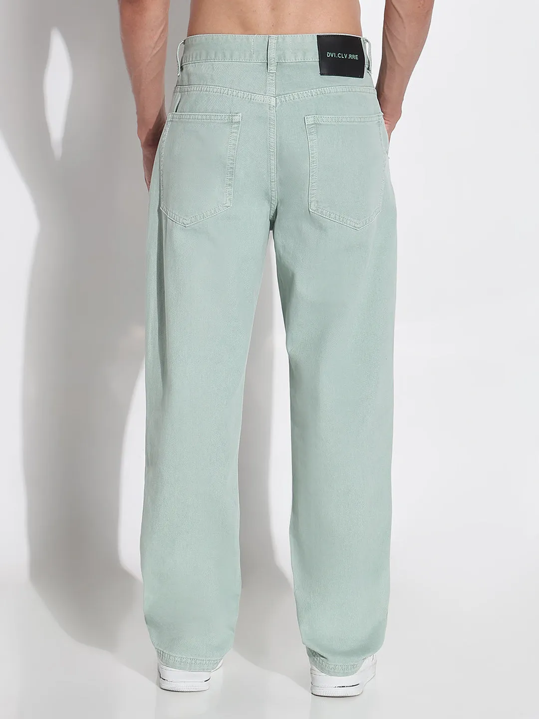 Men's Green Straight Fit Jeans Strong Stitch Base Attire