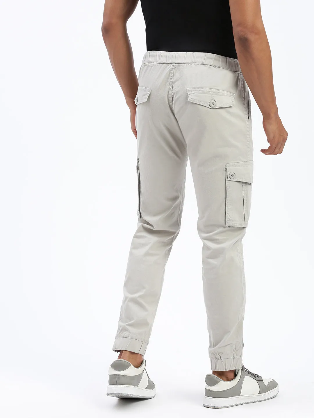Perfect Comfort Men's Grey Cotton Comfort Slim Fit Low-Rise Joggers Trousers