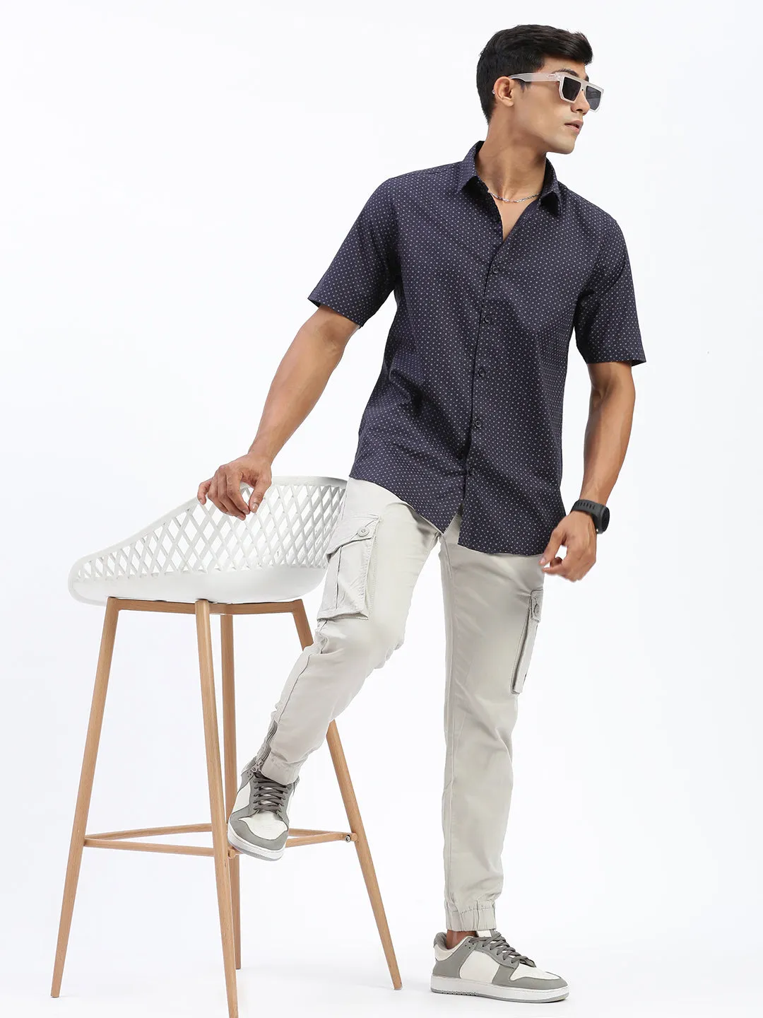 Men's Grey Cotton Comfort Slim Fit Low-Rise Joggers Trousers OrganicCotton Rubberized grip