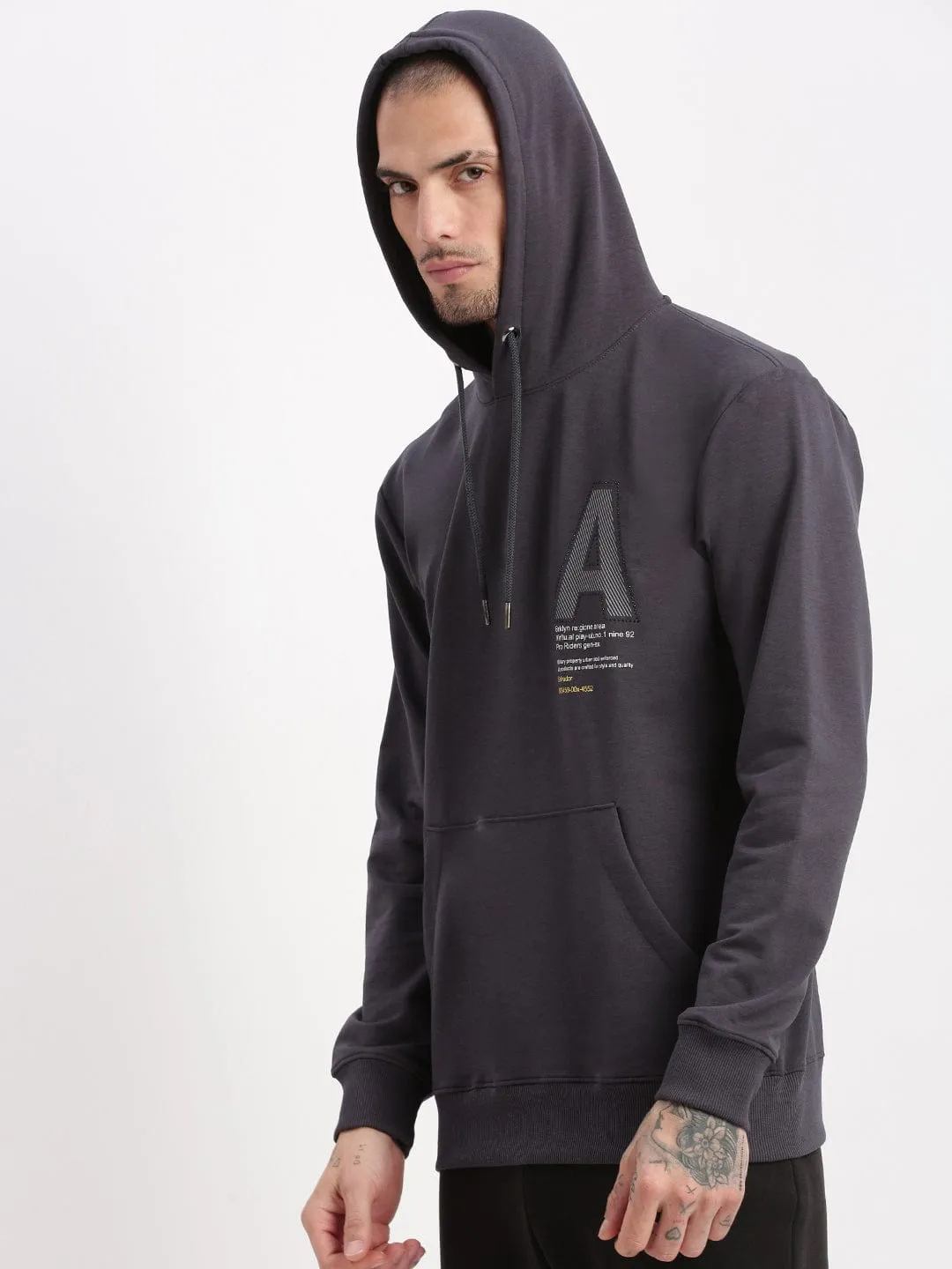 product water resistant protection Layered Style Men's Grey Graphic Hoodie