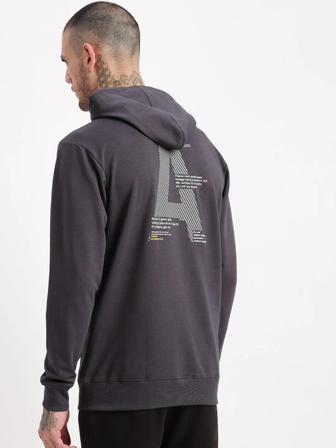 Men's Grey Graphic Hoodie Office Casual