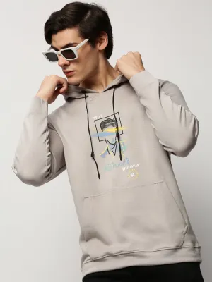 Men's Grey Graphic Printed Hooded Cotton Pullover wedding guest wear Popular