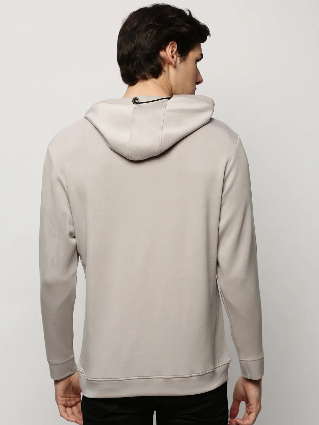 Men's Grey Graphic Printed Hooded Cotton Pullover Modern Fit