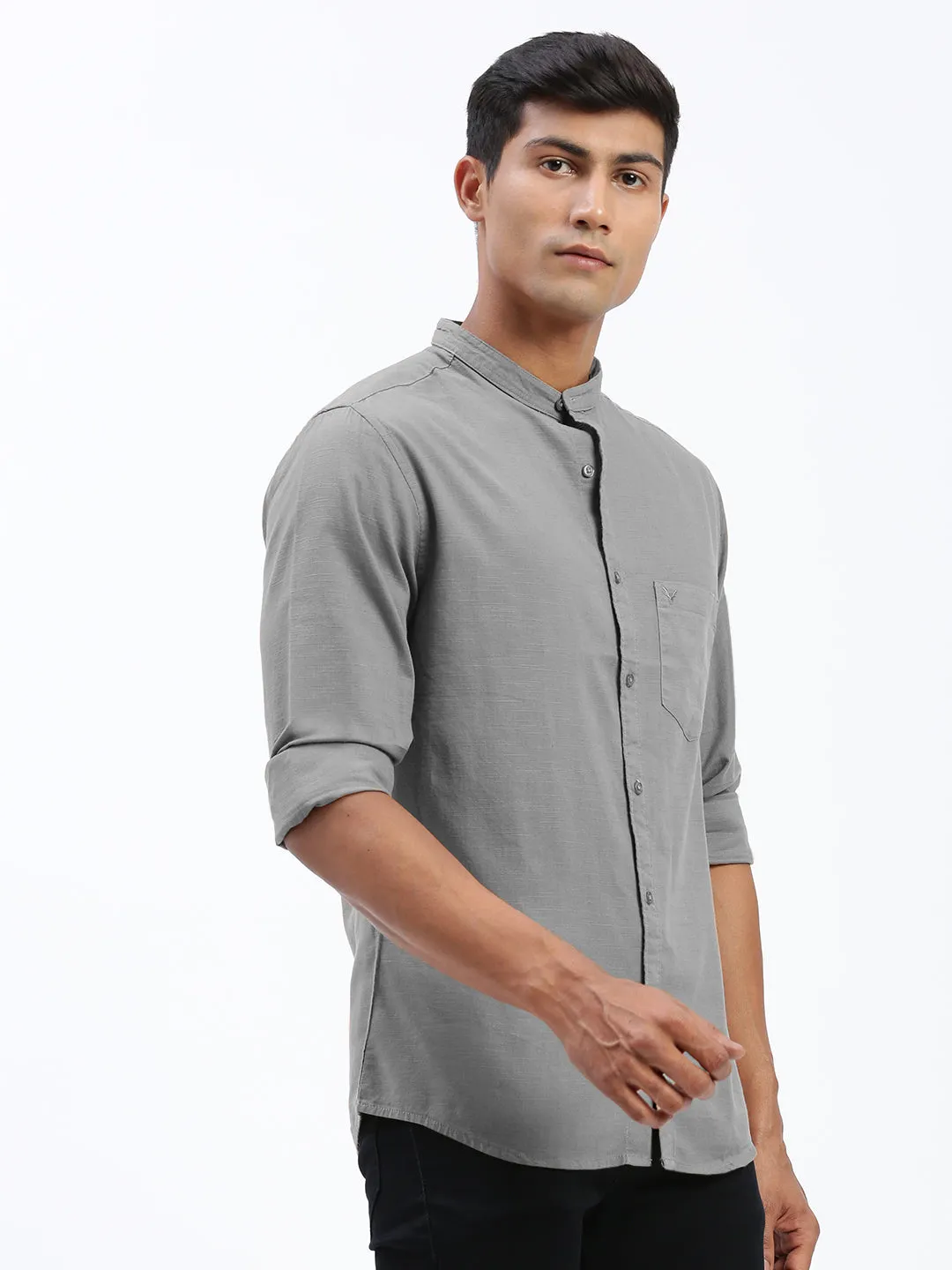 Men's Grey Mandarin Collar Slim Fit Shirt Boho Light Warm Sweater