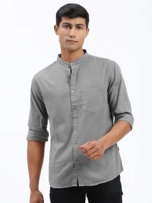 Movement Friendly Men's Grey Mandarin Collar Slim Fit Shirt