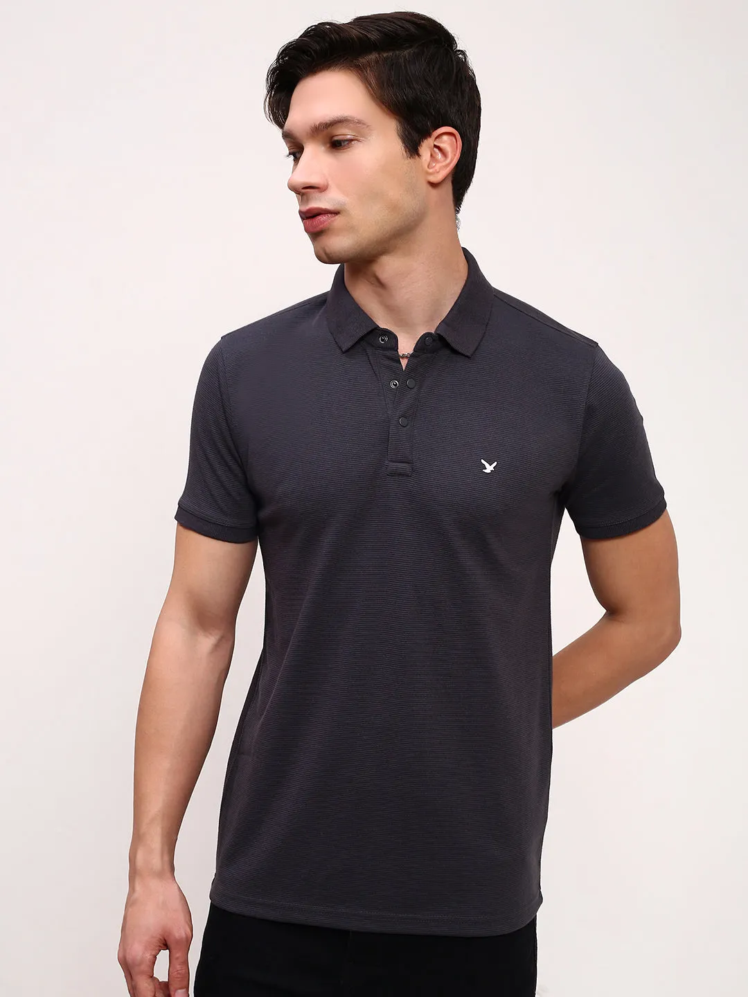 product shoe support Men's Grey Polo Collar Solid T-Shirt