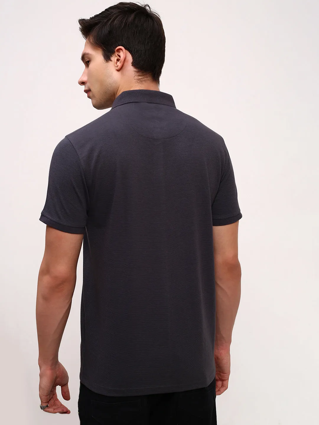 Comfy Streetwear product ribbon playfulness Men's Grey Polo Collar Solid T-Shirt