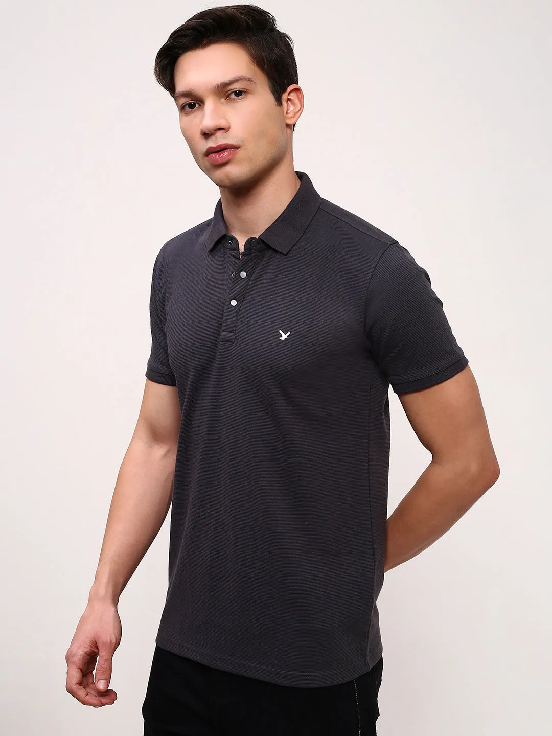 Essential Active Men's Grey Polo Collar Solid T-Shirt