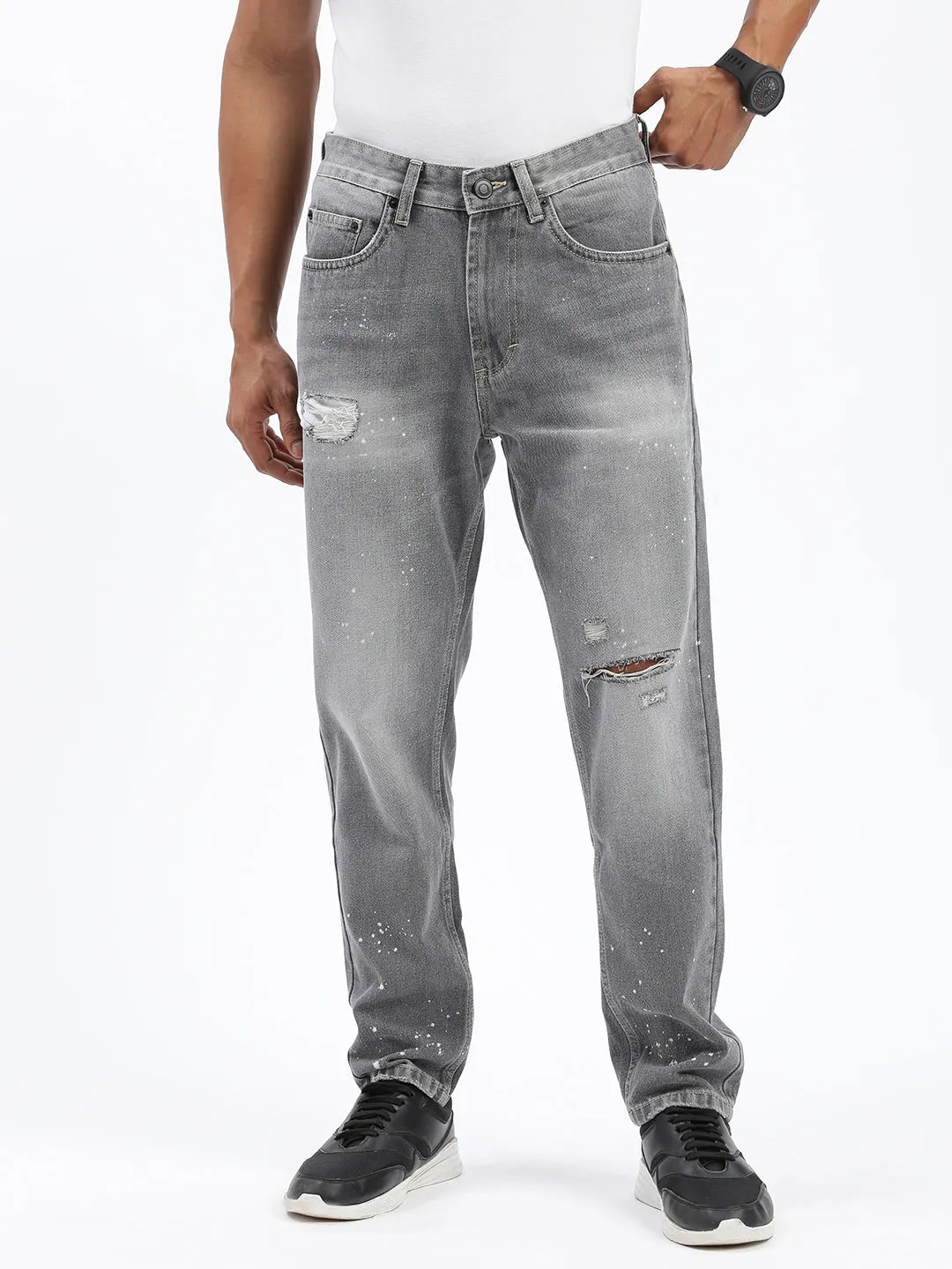 Men's Grey Regular Fit Cropped Jeans Sleek Look