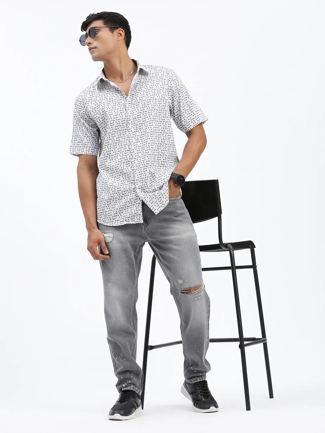 Men's Grey Regular Fit Cropped Jeans Chill Outfit Streetwear Fan Holiday Vibes