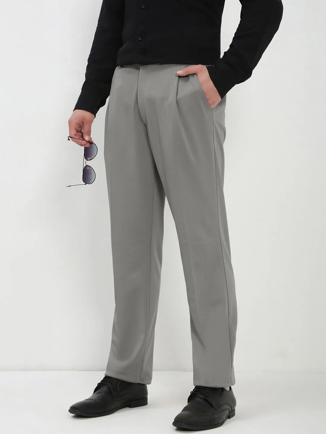 Men's Grey Regular Fit Formal Trouser Simple Comfort Wear Friction Resistant Fabric