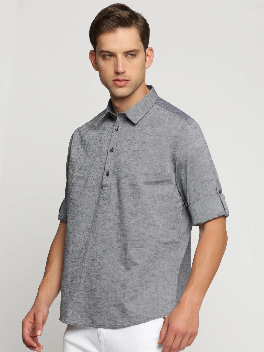 Men's Grey Shirt Collar Linen Shirt Flash Core