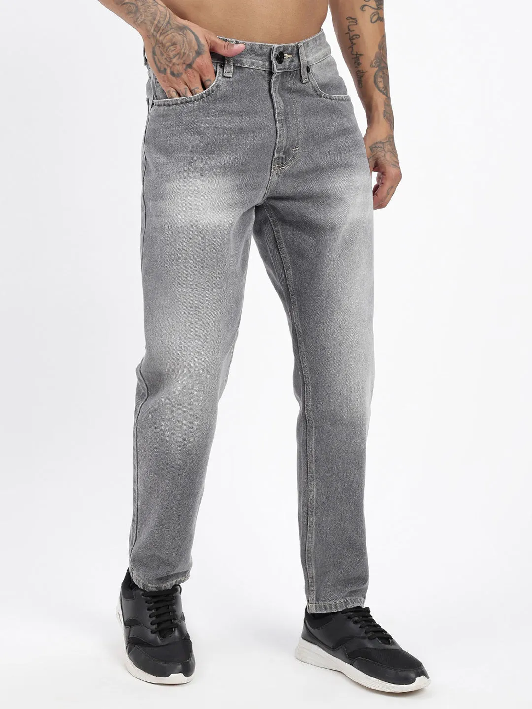 Stylish Cut fresh feel Men's Grey Slim Fit Cropped Light Fade Jeans
