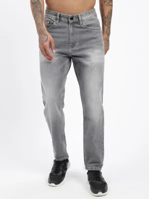 Men's Grey Slim Fit Cropped Light Fade Jeans Functional Waistband