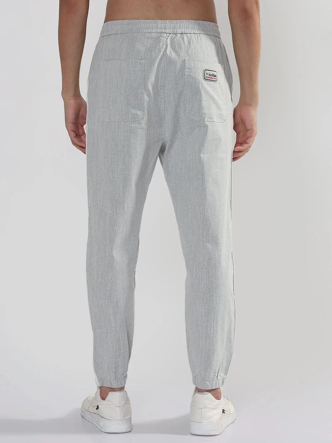 Men's Grey Slim Fit Linen Joggers with Side Strips Quick Dry Wear