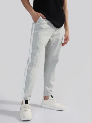 LightweightInsulation Men's Grey Slim Fit Linen Joggers with Side Strips