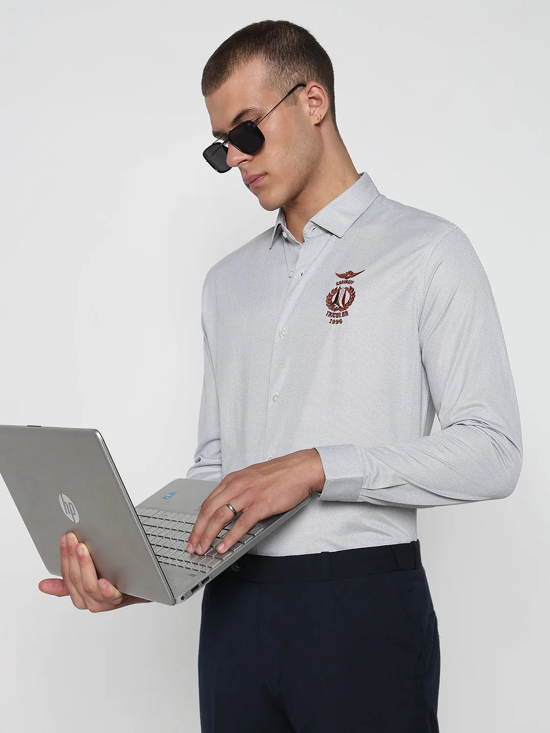 Men's Grey Slim Fit Shirt BuiltIn Grip SoftTouchLining