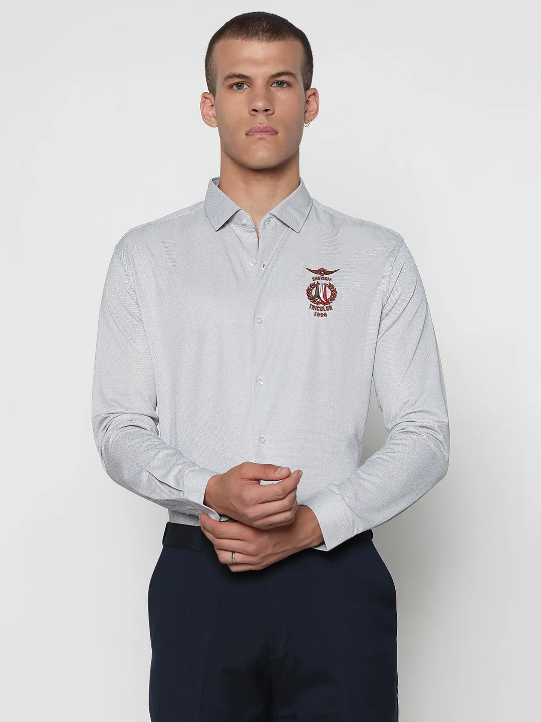 Durable Reinforced Edges Meta Mood Men's Grey Slim Fit Shirt