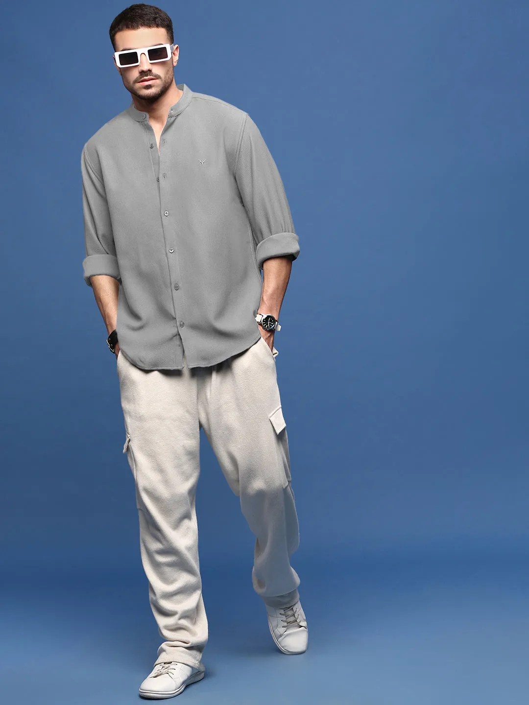 Men's Grey Slim Fit Shirt Luxury Mood ShrinkResistant