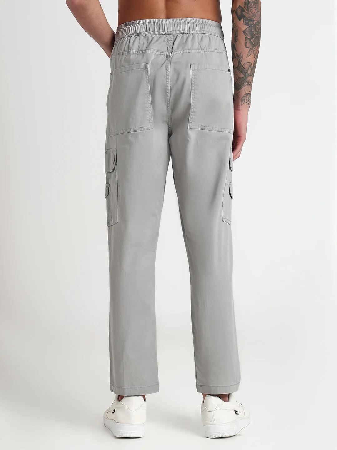Travel Ready Fit Men's Grey Solid Cargo Joggers