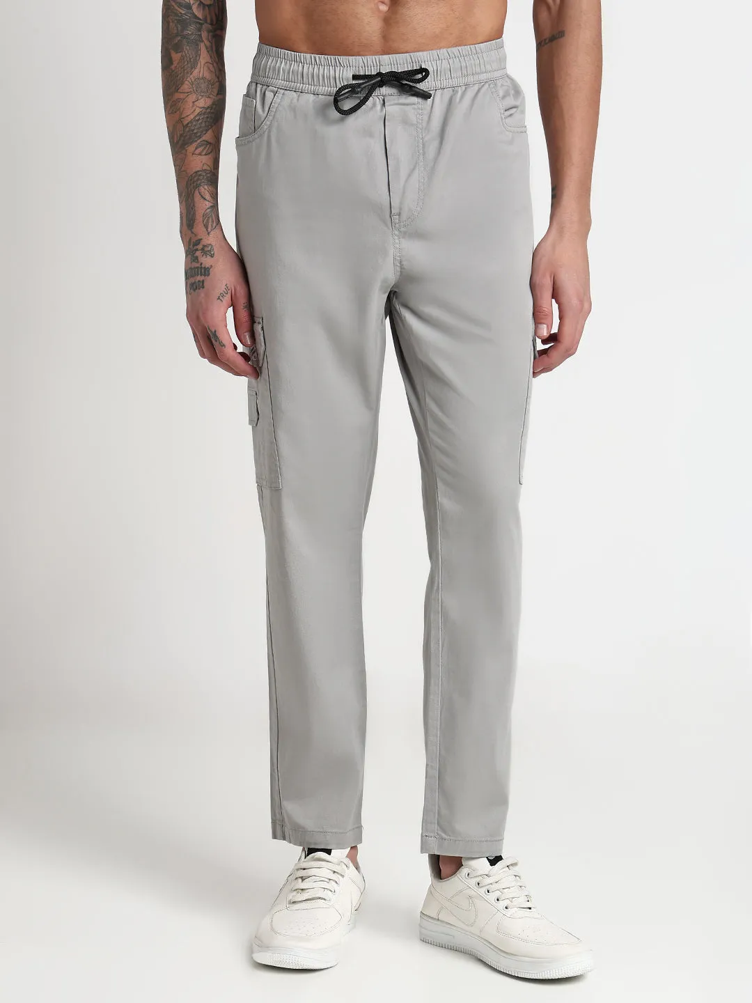 Full Flex Men's Grey Solid Cargo Joggers
