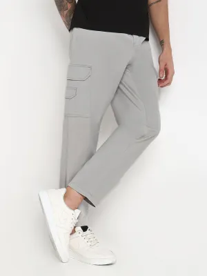 Light wash Men's Grey Solid Cargo Joggers