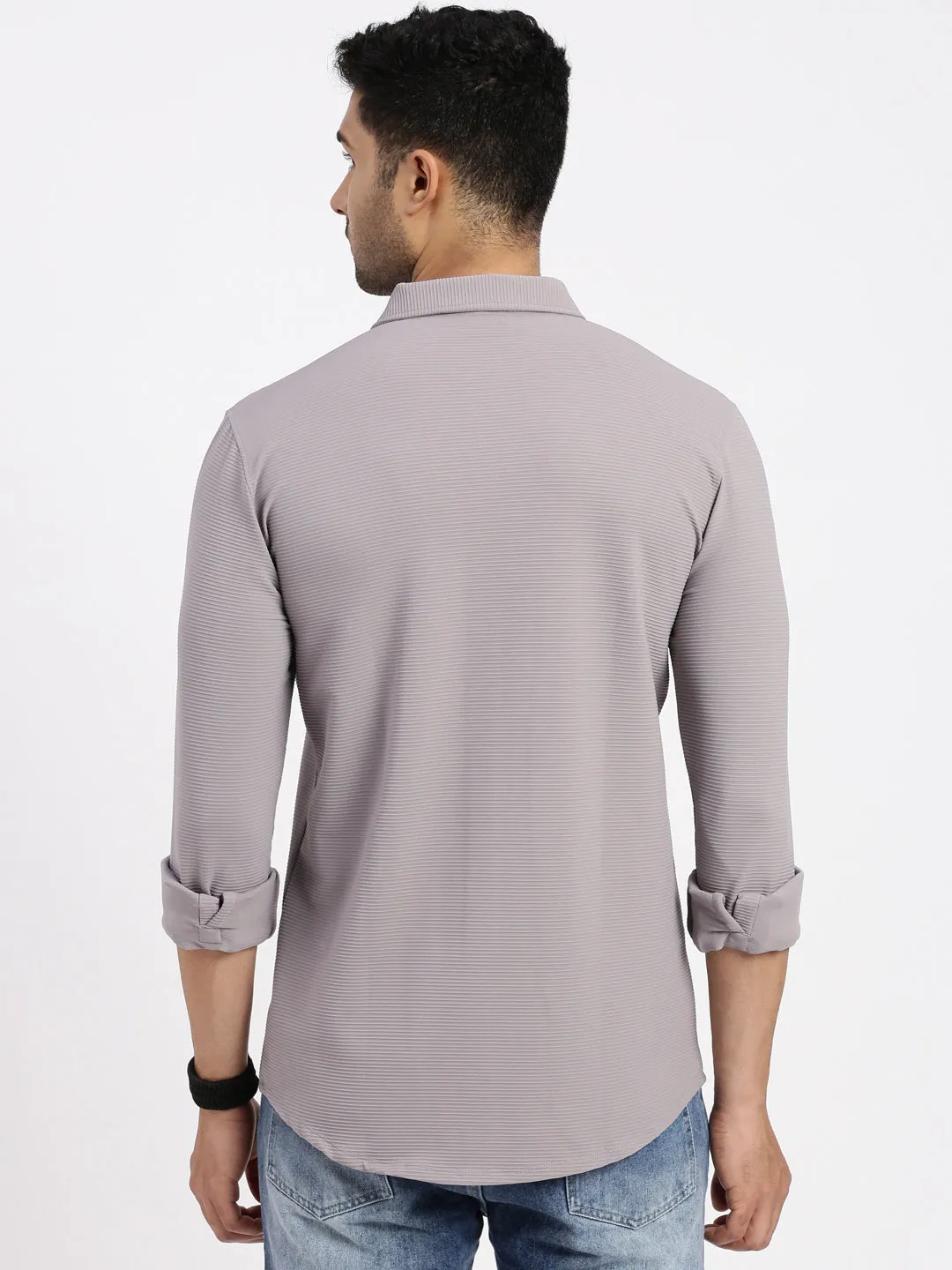 Happy Core Classic Suit Men's Grey Solid Casual Slim Fit Shirt