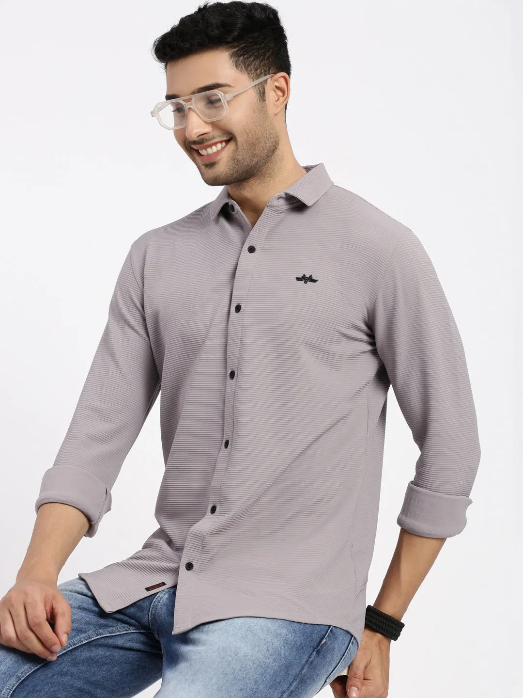 Zen Glow Men's Grey Solid Casual Slim Fit Shirt