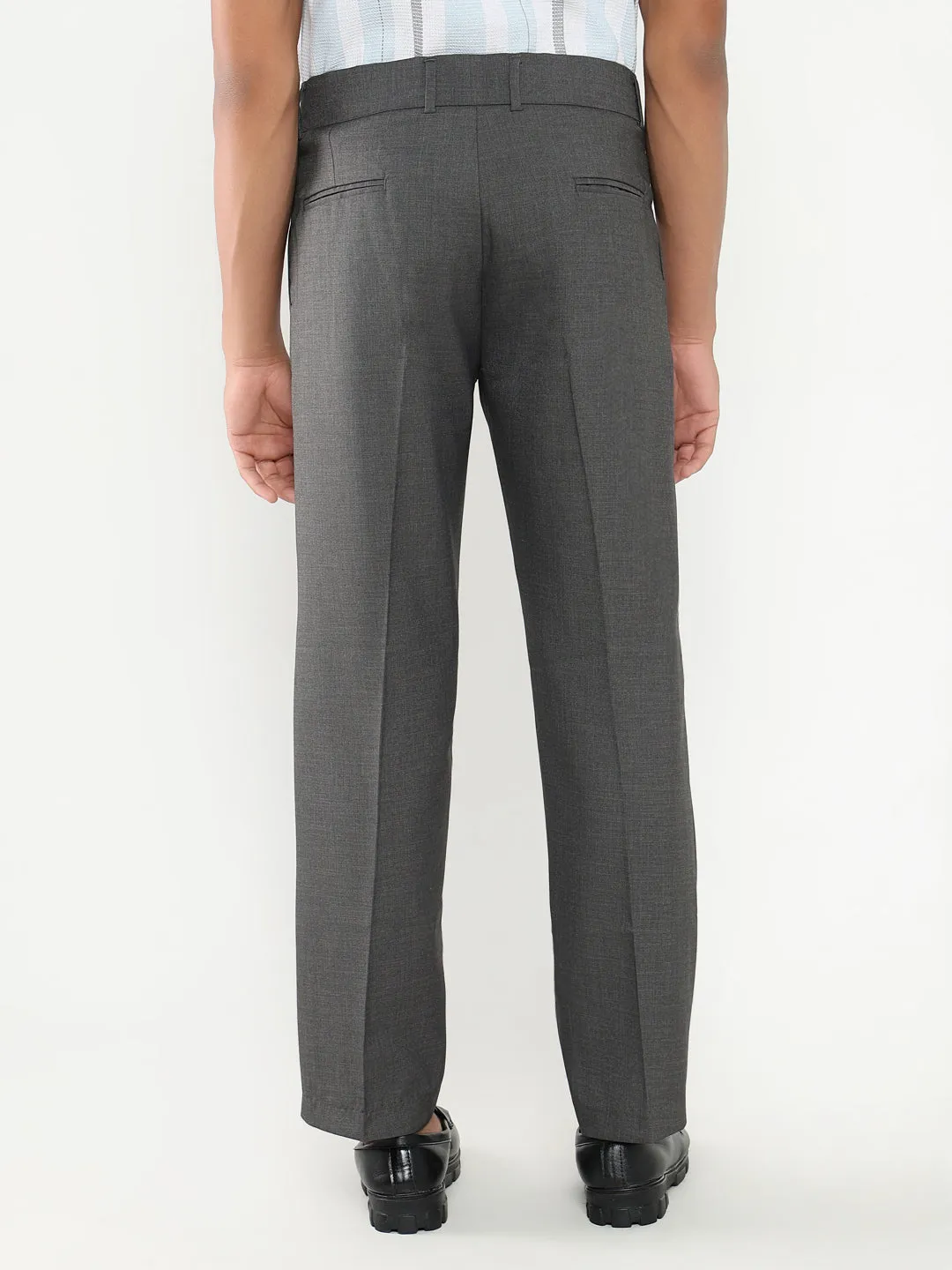 Slim Profile Men's Grey Solid Formal Loose fit Trousers
